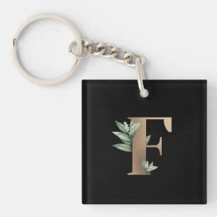 Eleganter Botanischer Monogram Gold Letter F Schlüsselanhänger