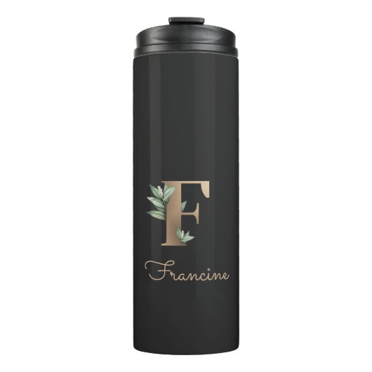 Eleganter Botanischer Monogram Gold Letter F Thermosbecher (Vorderseite)