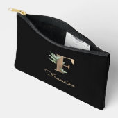 Eleganter Botanischer Monogram Gold Letter F Zubehörtasche (Offen)