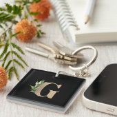 Eleganter Botanischer Monogram Gold Letter G Schlüsselanhänger (Vorderseite rechts)