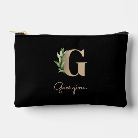 Eleganter Botanischer Monogram Gold Letter G Zubehörtasche (Vorderseite)