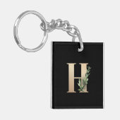 Eleganter Botanischer Monogram Gold Letter H Schlüsselanhänger (Vorderseite links)