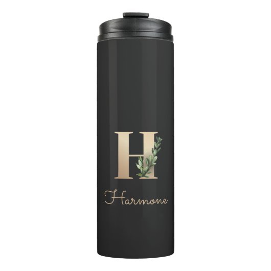 Eleganter Botanischer Monogram Gold Letter H Thermosbecher (Vorderseite)