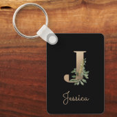 Eleganter Botanischer Monogram Gold Letter J Schlü Schlüsselanhänger (Vorderseite)