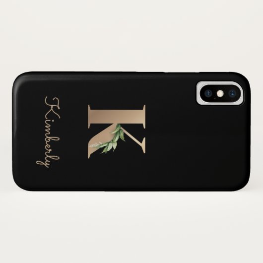 Eleganter Botanischer Monogram Gold Letter K Case-Mate iPhone Hülle (Rückseite (Horizontal))