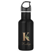 Eleganter Botanischer Monogram Gold Letter K Edelstahlflasche (Vorderseite)