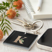 Eleganter Botanischer Monogram Gold Letter K Schlüsselanhänger (Vorderseite rechts)
