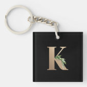 Eleganter Botanischer Monogram Gold Letter K Schlüsselanhänger (Vorderseite)