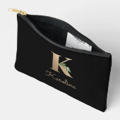 Eleganter Botanischer Monogram Gold Letter K Zubehörtasche (Offen)