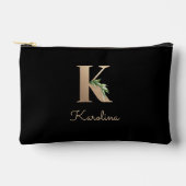 Eleganter Botanischer Monogram Gold Letter K Zubehörtasche (Vorderseite)