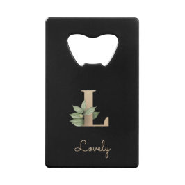 Eleganter Botanischer Monogram Gold Letter L Geldbeutel Flaschenöffner