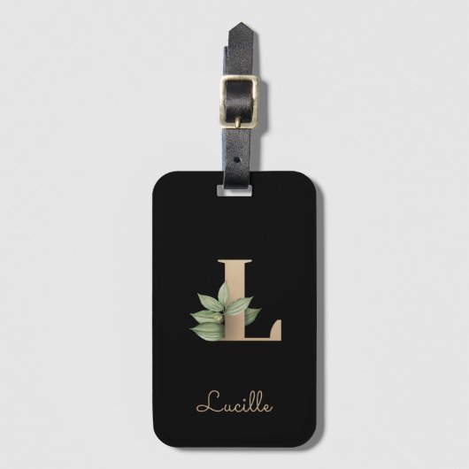 Eleganter Botanischer Monogram Gold Letter L Gepäckanhänger (Vorderseite Vertikal)