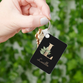 Eleganter Botanischer Monogram Gold Letter L Schlü Schlüsselanhänger