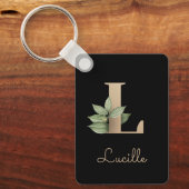 Eleganter Botanischer Monogram Gold Letter L Schlü Schlüsselanhänger (Vorderseite)