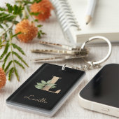 Eleganter Botanischer Monogram Gold Letter L Schlüsselanhänger (Vorderseite rechts)