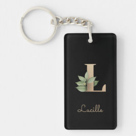Eleganter Botanischer Monogram Gold Letter L Schlüsselanhänger