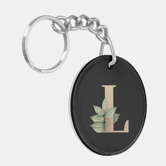 Eleganter Botanischer Monogram Gold Letter L Schlüsselanhänger (Vorderseite links)