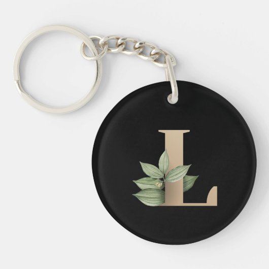 Eleganter Botanischer Monogram Gold Letter L Schlüsselanhänger (Vorderseite)