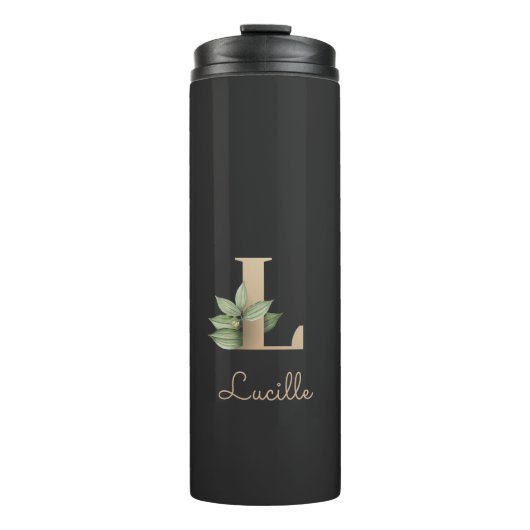 Eleganter Botanischer Monogram Gold Letter L Thermosbecher (Vorderseite)