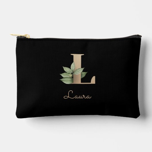 Eleganter Botanischer Monogram Gold Letter L Zubehörtasche (Vorderseite)