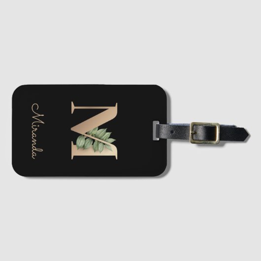 Eleganter Botanischer Monogram Gold Letter M Gepäckanhänger (Vorderseite (Horizontal))