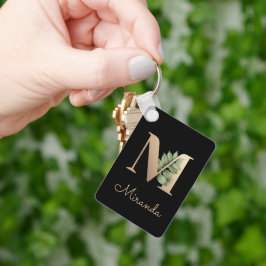 Eleganter Botanischer Monogram Gold Letter M Schlü Schlüsselanhänger