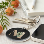 Eleganter Botanischer Monogram Gold Letter M Schlüsselanhänger (Vorderseite rechts)