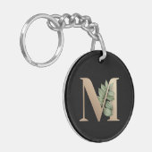 Eleganter Botanischer Monogram Gold Letter M Schlüsselanhänger (Vorderseite links)