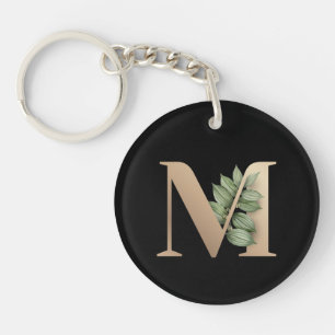 Eleganter Botanischer Monogram Gold Letter M Schlüsselanhänger