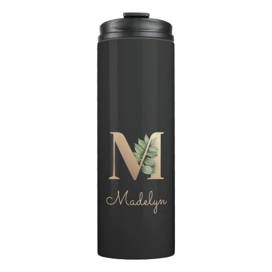 Eleganter Botanischer Monogram Gold Letter M Thermosbecher (Vorderseite)