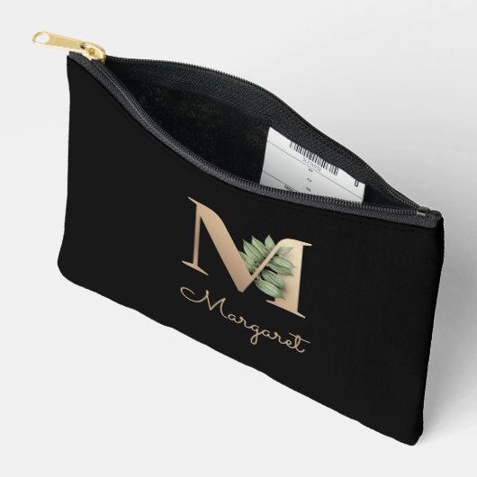 Eleganter Botanischer Monogram Gold Letter M Zubehörtasche (Offen)