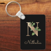 Eleganter Botanischer Monogram Gold Letter N Schlü Schlüsselanhänger (Vorderseite)