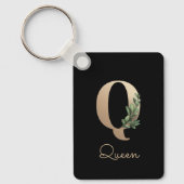 Eleganter Botanischer Monogram Gold Letter Q-Schlü Schlüsselanhänger (Vorderseite)