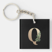 Eleganter Botanischer Monogram Gold Letter Q Schlüsselanhänger (Vorderseite)