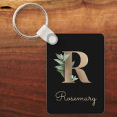 Eleganter Botanischer Monogram Gold Letter R Schlü Schlüsselanhänger (Vorderseite)