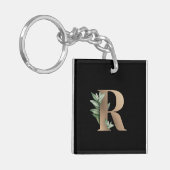 Eleganter Botanischer Monogram Gold Letter R Schlüsselanhänger (Vorderseite links)