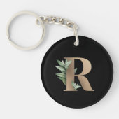 Eleganter Botanischer Monogram Gold Letter R Schlüsselanhänger (Vorderseite)