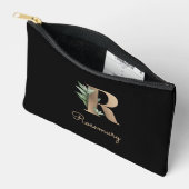 Eleganter Botanischer Monogram Gold Letter R Zubehörtasche (Offen)