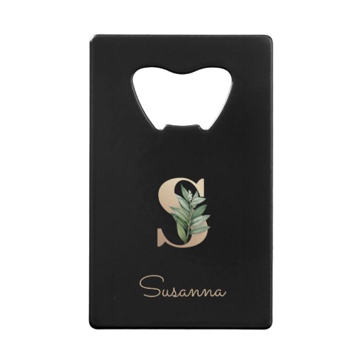 Eleganter Botanischer Monogram Gold Letter S Geldbeutel Flaschenöffner (Vorderseite)