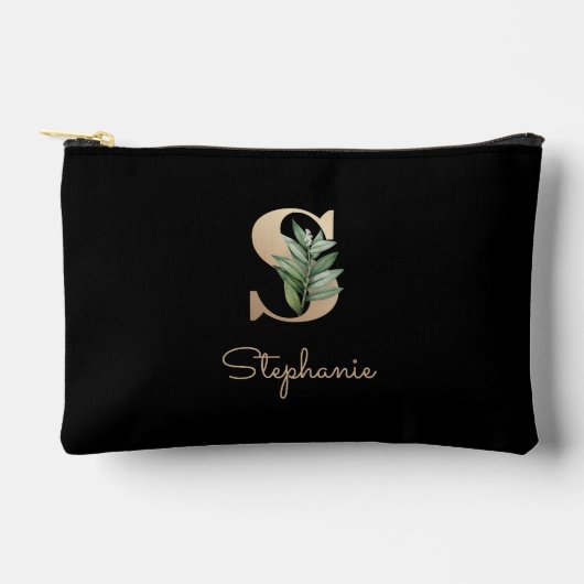 Eleganter Botanischer Monogram Gold Letter S Zubehörtasche (Vorderseite)