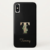 Eleganter Botanischer Monogram Gold Letter T Case-Mate iPhone Hülle (Rückseite)