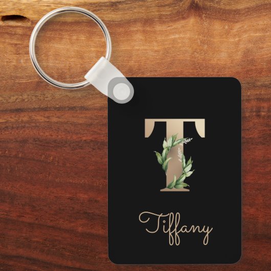 Eleganter Botanischer Monogram Gold Letter T Schlü Schlüsselanhänger (Vorderseite)
