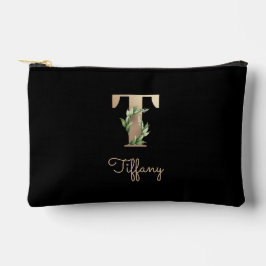 Eleganter Botanischer Monogram Gold Letter T Zubehörtasche