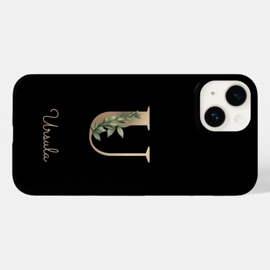 Eleganter Botanischer Monogram Gold Letter U Case-Mate iPhone Hülle (Rückseite (Horizontal))