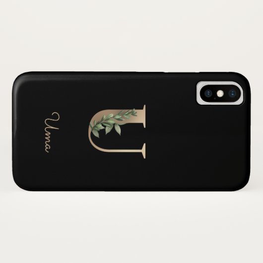 Eleganter Botanischer Monogram Gold Letter U Case-Mate iPhone Hülle (Rückseite (Horizontal))