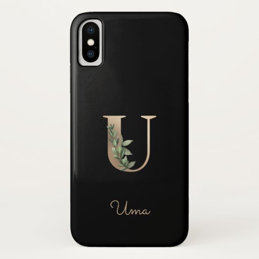 Eleganter Botanischer Monogram Gold Letter U Case-Mate iPhone Hülle (Rückseite)