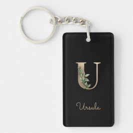 Eleganter Botanischer Monogram Gold Letter U Schlüsselanhänger