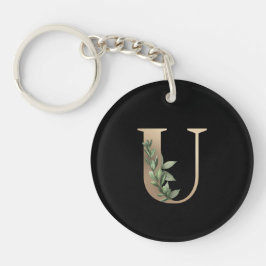 Eleganter Botanischer Monogram Gold Letter U Schlüsselanhänger