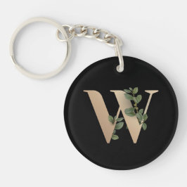 Eleganter Botanischer Monogram Gold Letter W Schlüsselanhänger