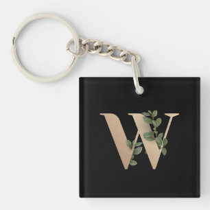 Eleganter Botanischer Monogram Gold Letter W Schlüsselanhänger